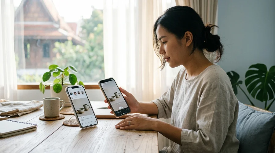 รูปโฆษณาสินค้าแต่ละช่องทาง Facebook Instagram Marketplace และเว็บไซต์