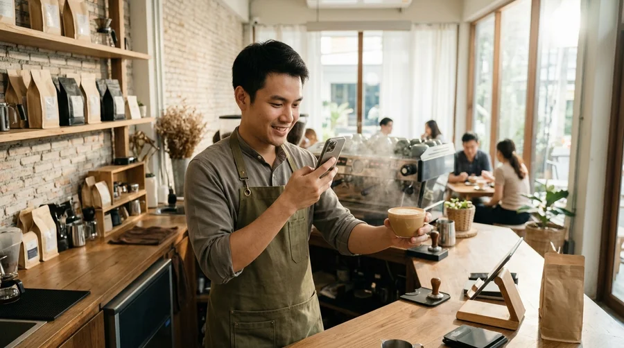 คอนเทนต์โซเชียลร้านกาแฟด้วยคลิปสั้นและภาพสินค้า